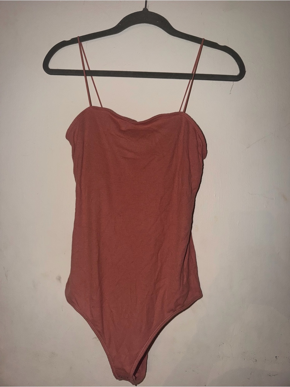 Hollister Ribbed Spaghetti Straped Bodysuit in Copper
